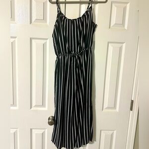 Black and White Striped spaghetti strap pantsuit with elastic waist size M